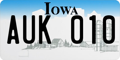 IA license plate AUK010