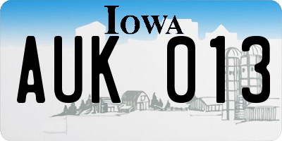 IA license plate AUK013