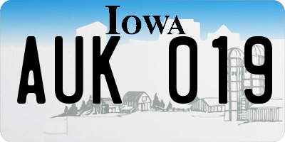 IA license plate AUK019