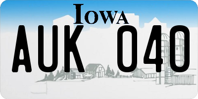 IA license plate AUK040