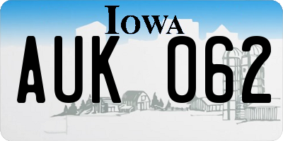 IA license plate AUK062