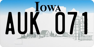 IA license plate AUK071