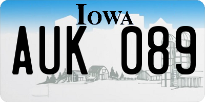 IA license plate AUK089