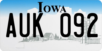 IA license plate AUK092