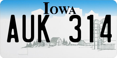 IA license plate AUK314