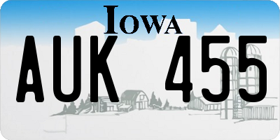 IA license plate AUK455