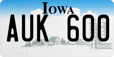 IA license plate AUK600
