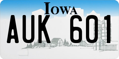 IA license plate AUK601