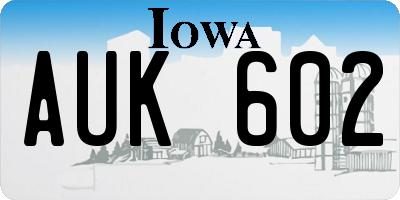 IA license plate AUK602