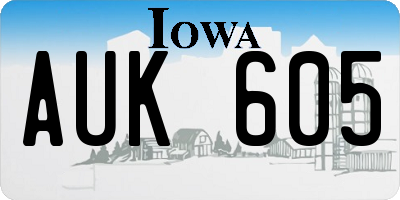 IA license plate AUK605
