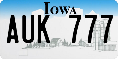 IA license plate AUK777