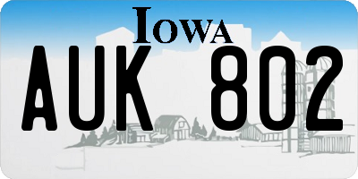 IA license plate AUK802