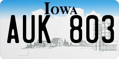 IA license plate AUK803