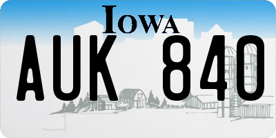 IA license plate AUK840