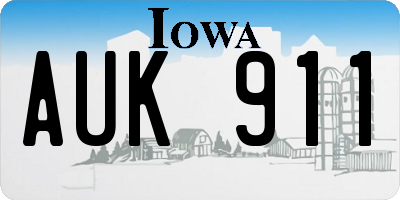 IA license plate AUK911