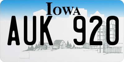 IA license plate AUK920