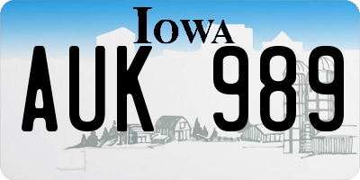 IA license plate AUK989