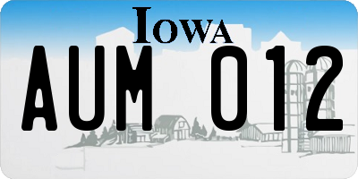 IA license plate AUM012