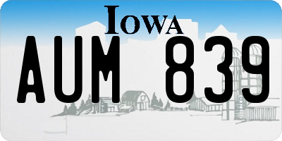 IA license plate AUM839