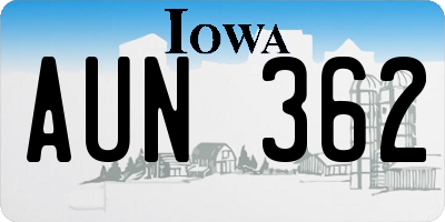 IA license plate AUN362