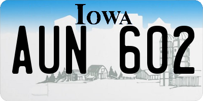 IA license plate AUN602