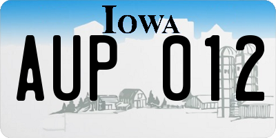IA license plate AUP012