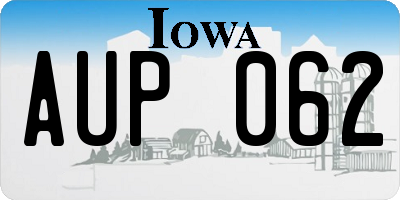 IA license plate AUP062