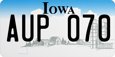 IA license plate AUP070
