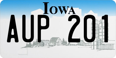 IA license plate AUP201