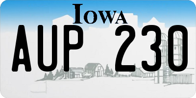 IA license plate AUP230