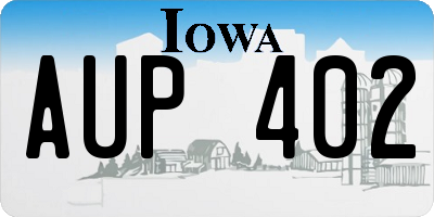 IA license plate AUP402