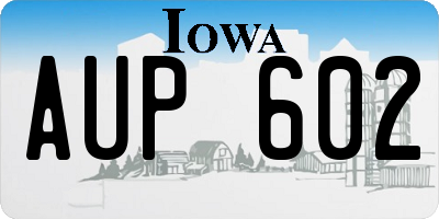 IA license plate AUP602