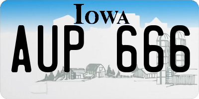 IA license plate AUP666