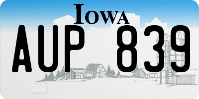 IA license plate AUP839