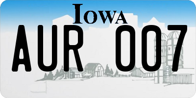 IA license plate AUR007