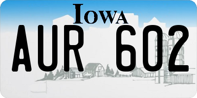 IA license plate AUR602