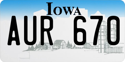 IA license plate AUR670