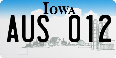 IA license plate AUS012