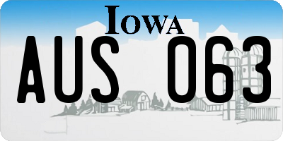IA license plate AUS063