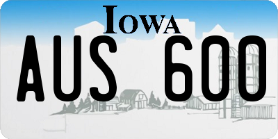 IA license plate AUS600