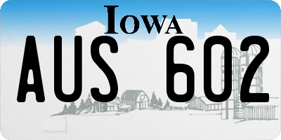 IA license plate AUS602