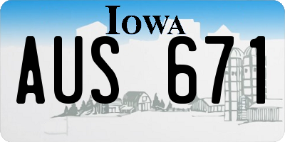 IA license plate AUS671