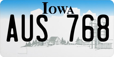 IA license plate AUS768