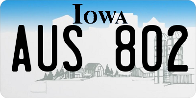 IA license plate AUS802