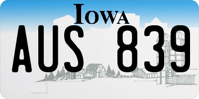 IA license plate AUS839