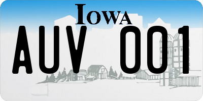 IA license plate AUV001