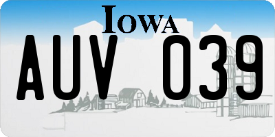 IA license plate AUV039