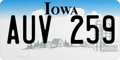 IA license plate AUV259