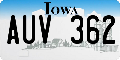 IA license plate AUV362