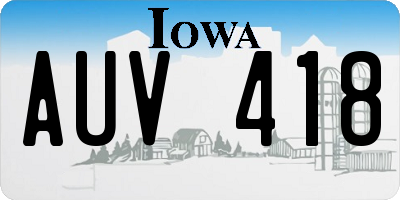 IA license plate AUV418